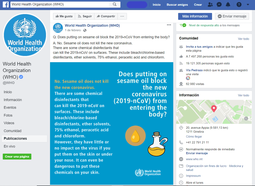 El ácido peracético elimina el Covid-19 según la WHO (World Health Organization)